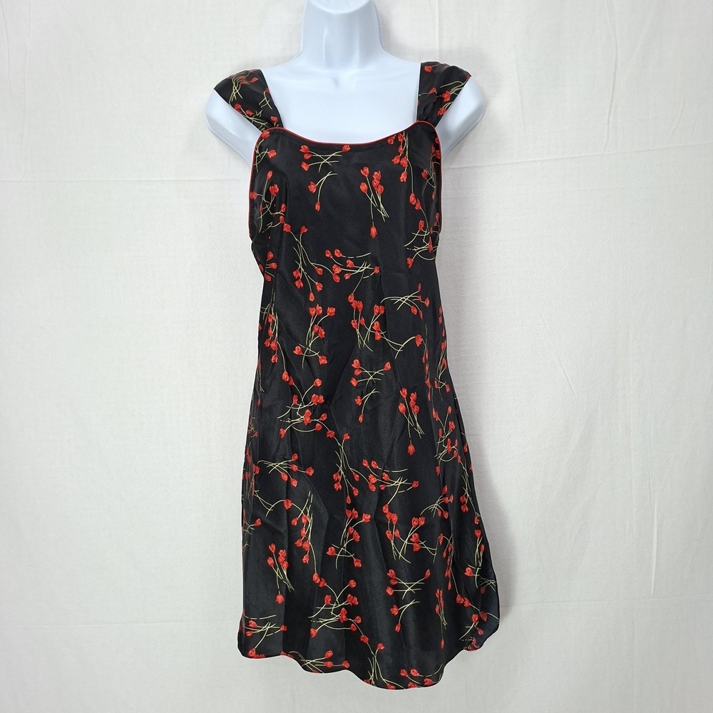 VTG Barbizon Slip Dress Small Black Floral Chemise 90s Negligee Short Coquette
